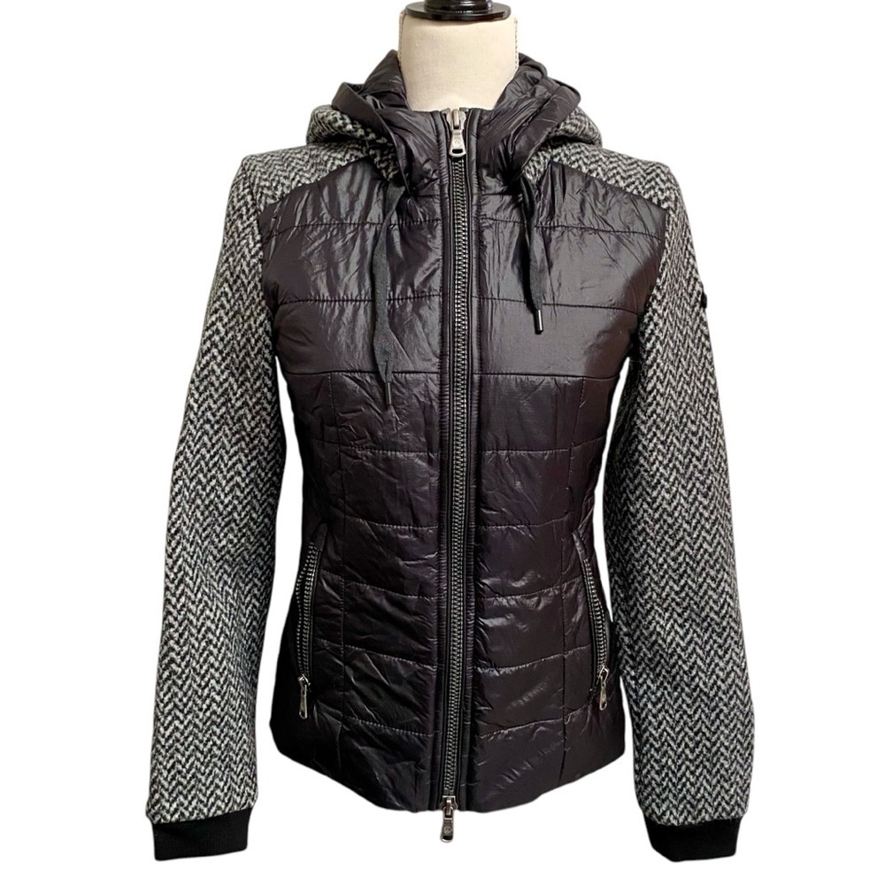 Giesswein Kaya Hybrid Wool Jacket Quilted Zip Hooded Charcoal 34 US 4 NWT